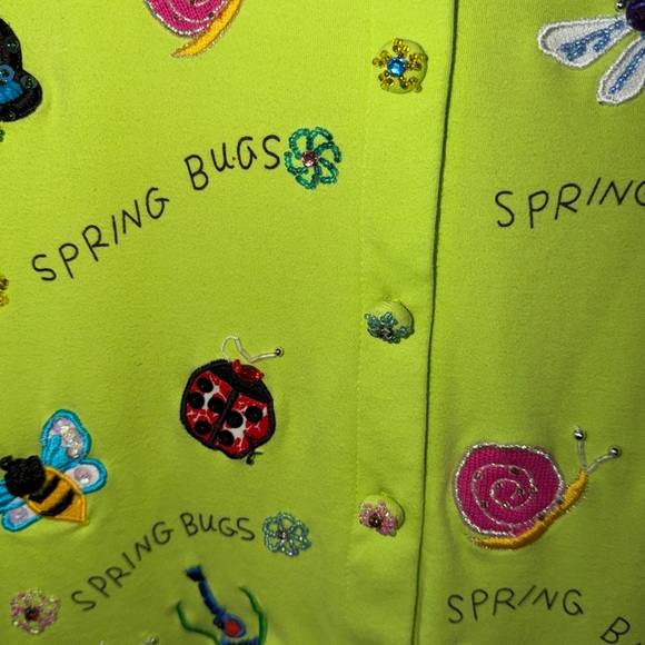 Berek by Takako Sakon “Spring Bugs” Novelty Cardigan Lime Green - Picture 2 of 7